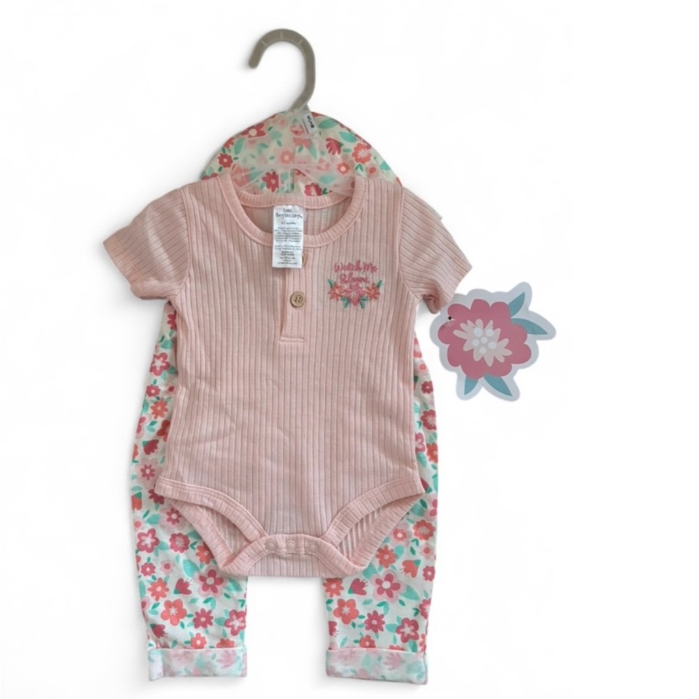Pink Floral Baby Girl Onesie and Pants Set